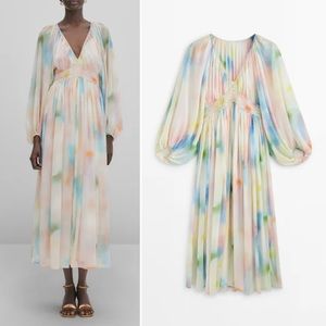 Massimo Dutti Watercolor Maxi Dress Size XS NWT